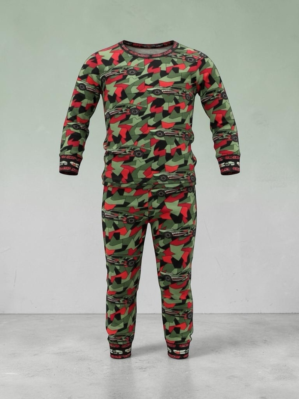 Posh Peanut x Hot Wheels Kids Green Camo Race Car Pajama Set